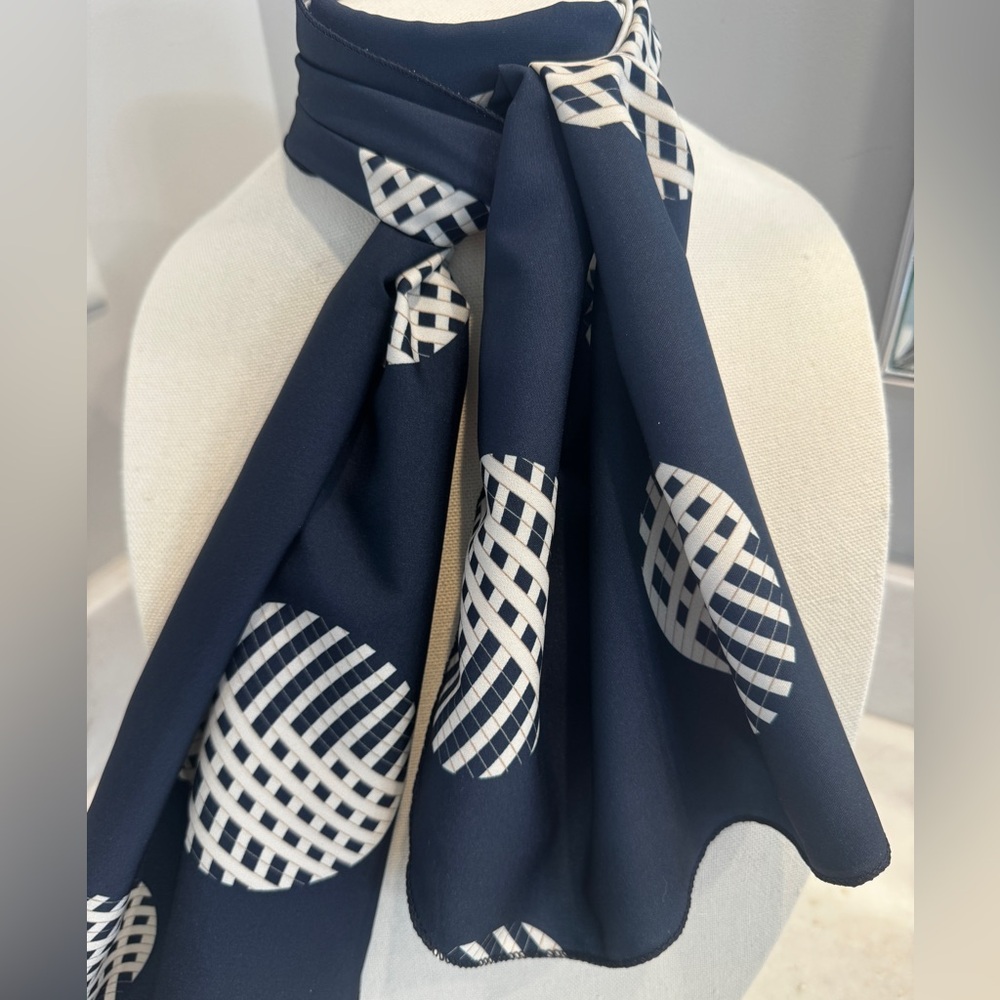 Navy Scarf with Cream Geometric Dots NWOT